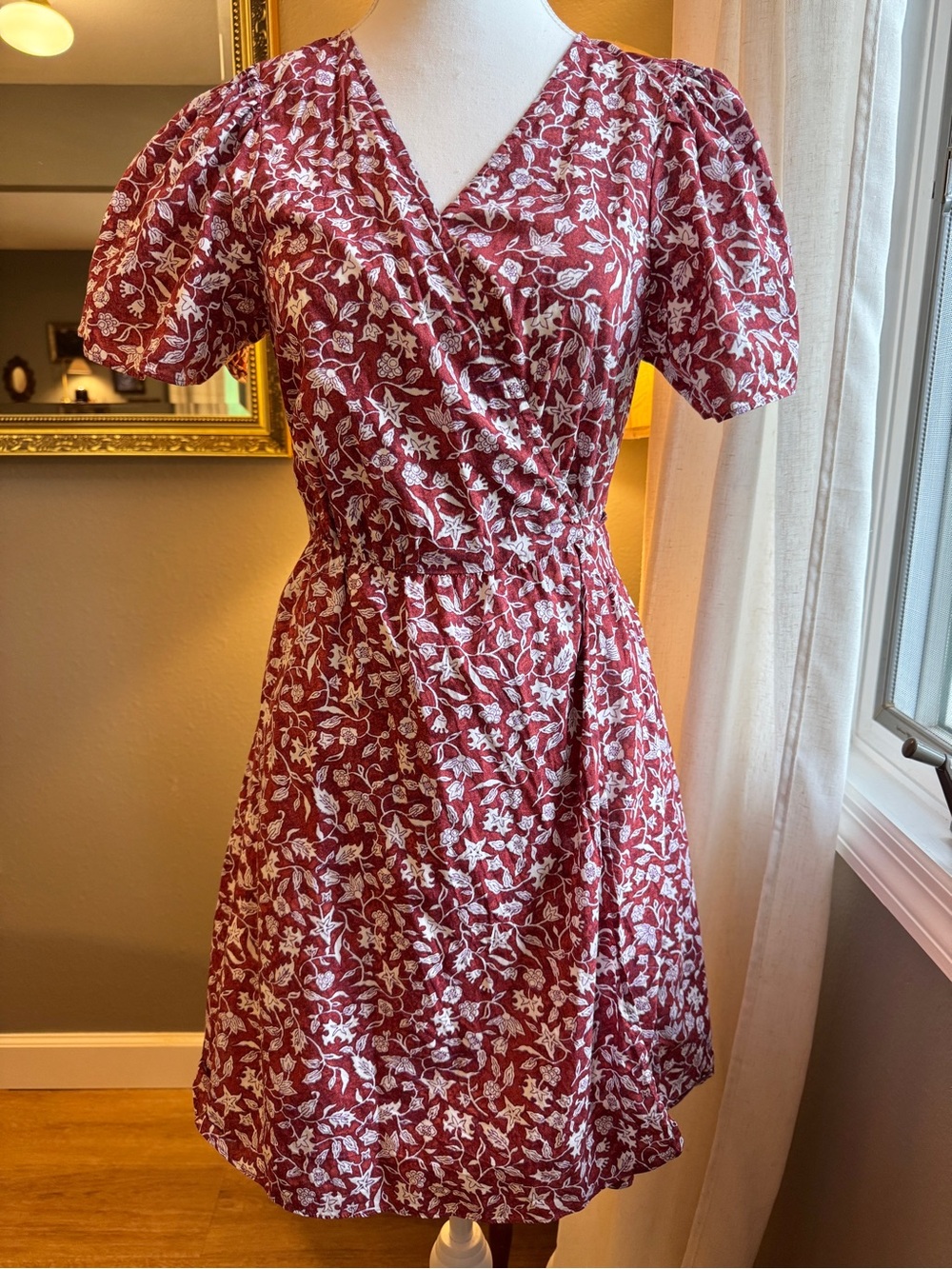 Madewell Burgundy Floral Cotton Wrap Mini Dress M